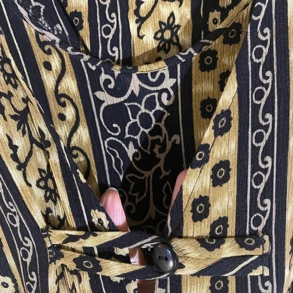 Batik Print Dress Boho Black Tan Small - Picture 9 of 11